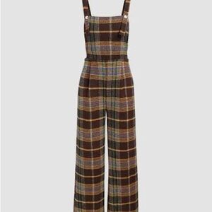 TWEED PLAID BUTTON UP WIDE LEG JUMPSUIT